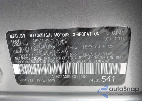 2020 Mitsubishi Outlander Es 2.4 from USA, damaged, VIN JA4AD2A39LZ018200
